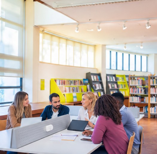 International interns meeting around a table